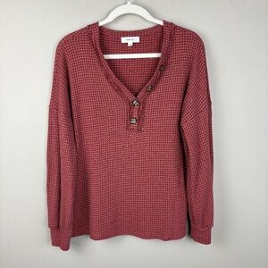 Hailey & Co Waffle Knit V-Neck Top - Size Medium